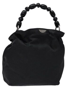 Christian Dior Maris Pearl Hand Bag Nylon Black Silver Auth yk19215